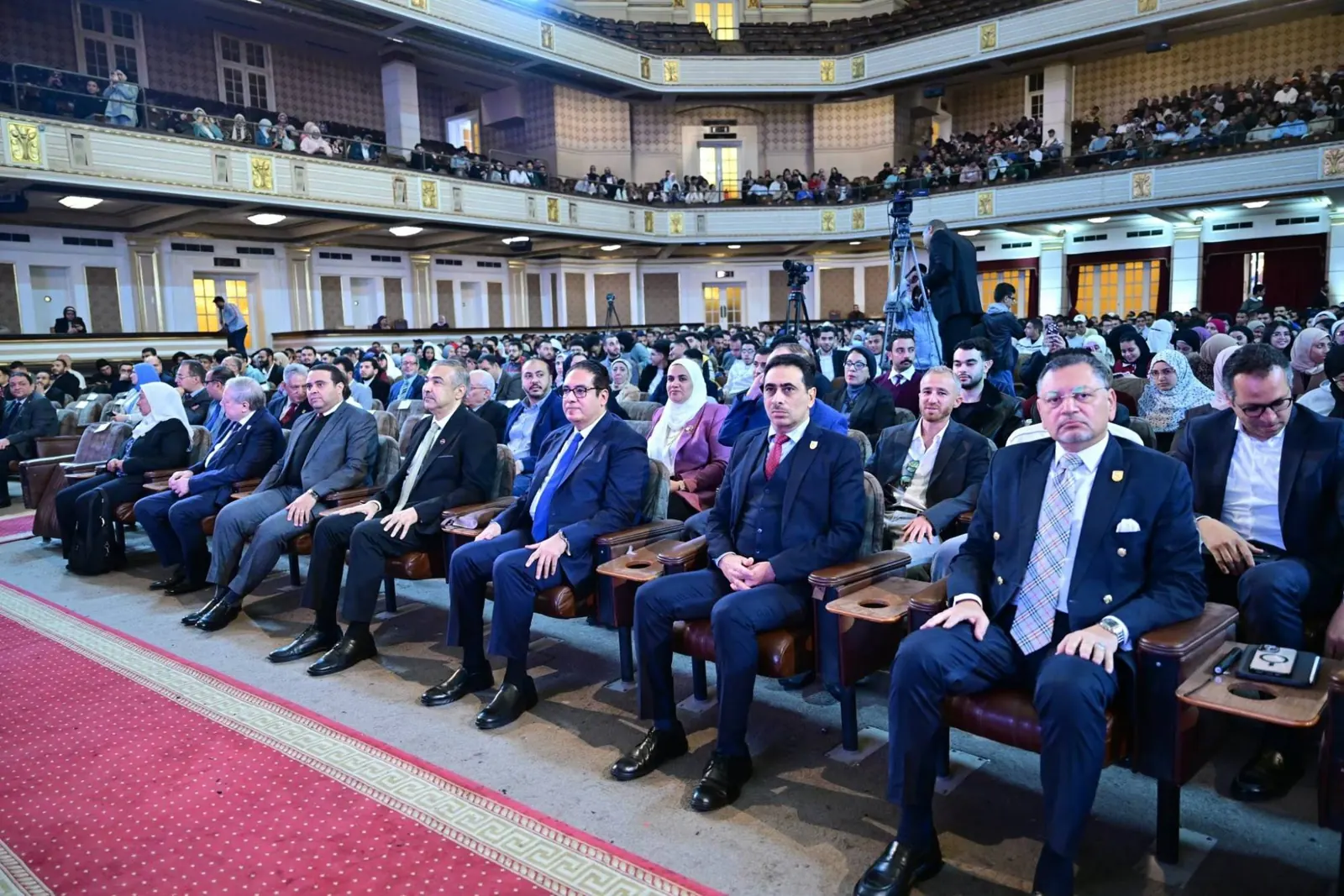 University leadership and a full auditorium at the opening of the Cairo University Entrepreneurship Summit